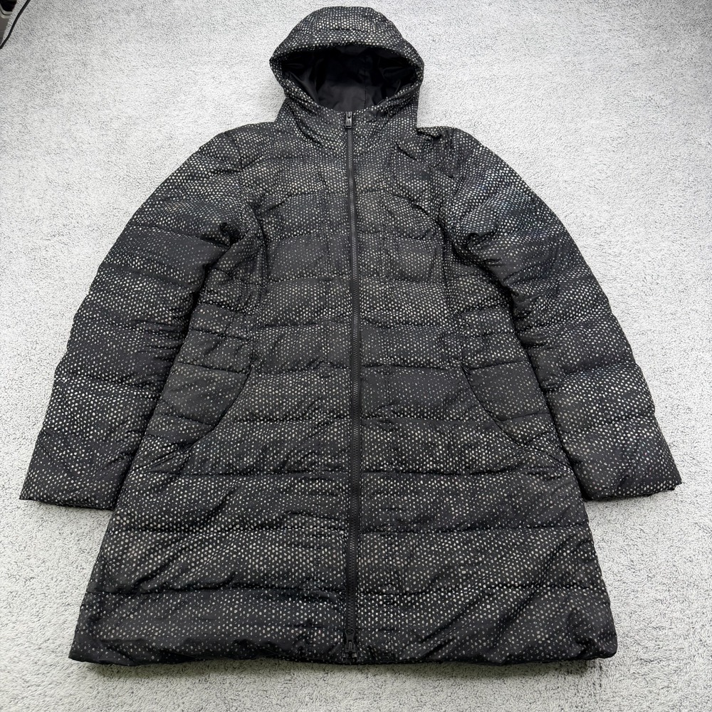 The North Face 550 Down Jacket Women Black Snakeskin Speckle Hooded Puffer Parka